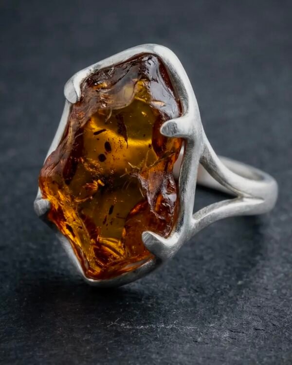 Silver ring and raw amber. Originally amber from Chiapas